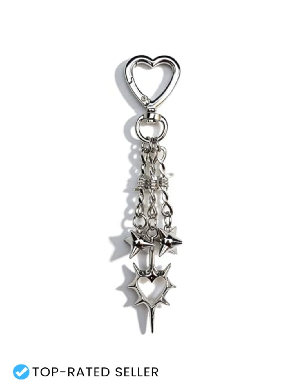 Gothic Spike Heart Keychain Thorn Chain Flail Pendant Gold Finish